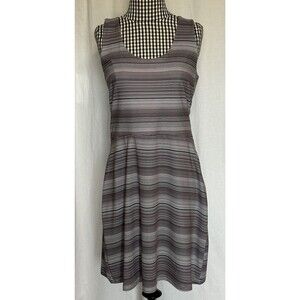 Tehama Striped Sleeveless Dress Gray Striped Racerback Stretch | Size Large